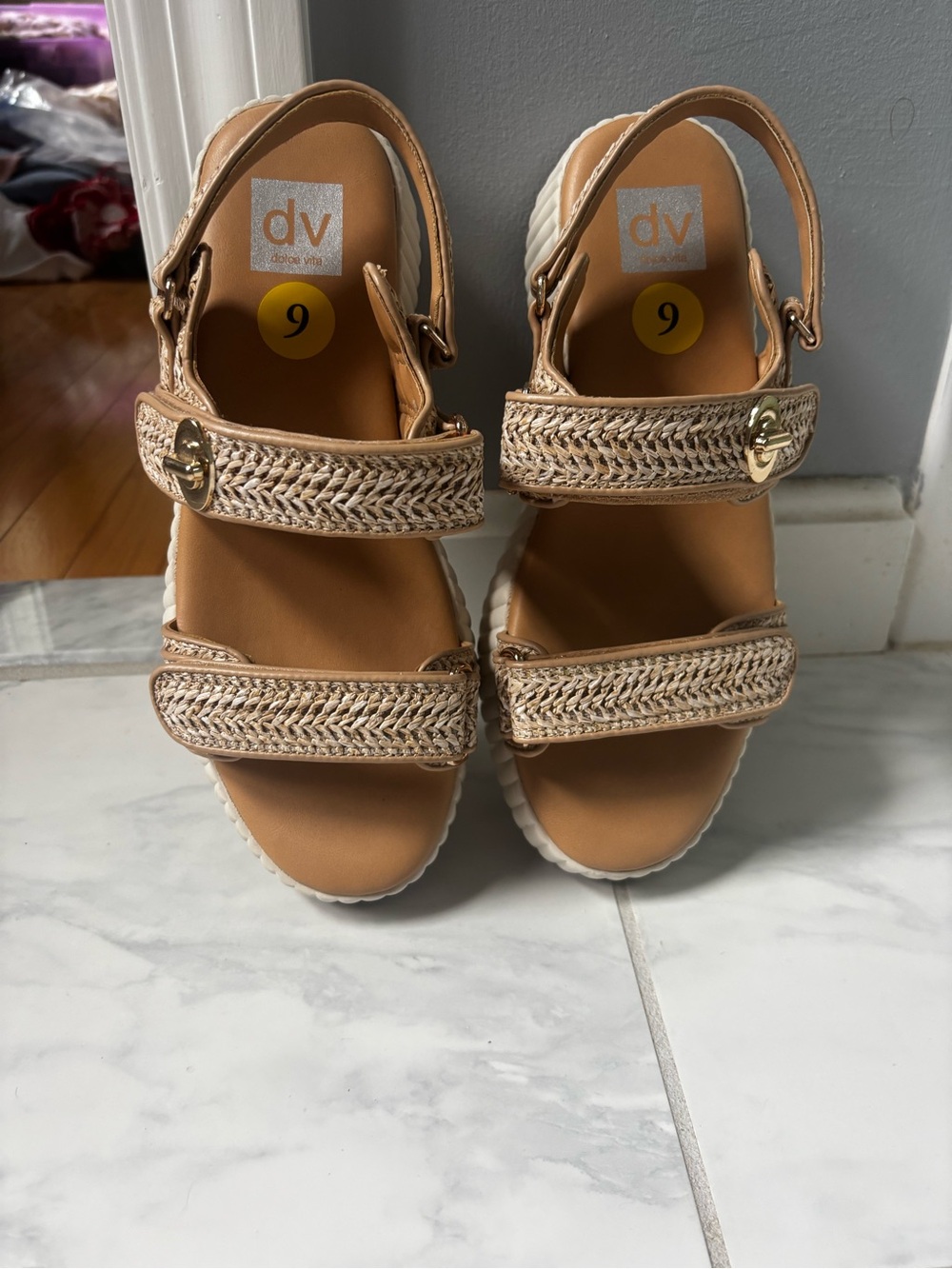 DV by Dolce Vita Tan and Cream Braided Platform Sandals